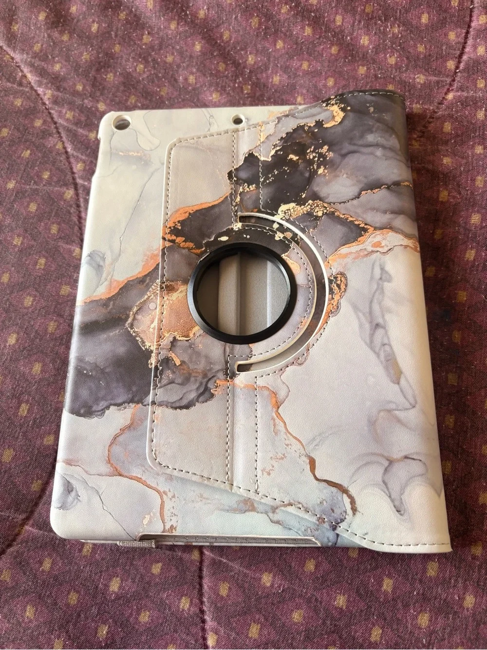 Apple iPad Case - Marble Black & Gold Rotating Cover